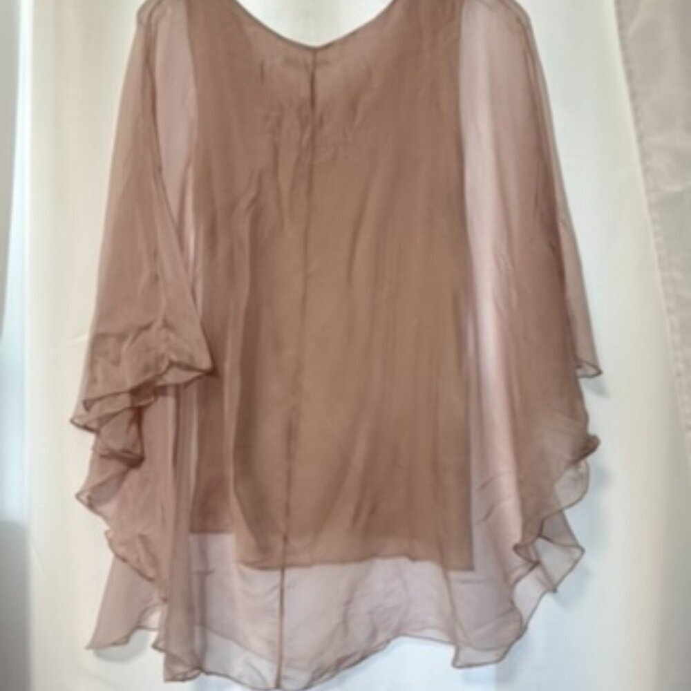 Made In Italy‎ Sheer Powder PinkTop Asymmetric Girl Flowy 3/4 Sleeves - Picture 5 of 7